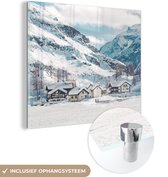 MuchoWow® Glasschilderij 50x50 cm - Schilderij acrylglas - Alpen - Sneeuw - Bergen - Foto op glas - Schilderijen