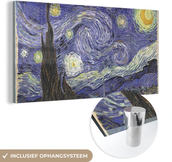 MuchoWow® Glasschilderij 120x60 cm - Schilderij acrylglas - Sterrennacht - Vincent van Gogh - Foto op glas - Schilderijen