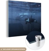 MuchoWow® Glasschilderij 90x90 cm - Schilderij acrylglas - Orkas onder water - Foto op glas - Schilderijen