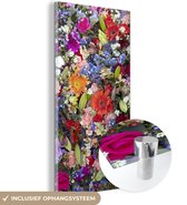 MuchoWow® Glasschilderij 40x80 cm - Schilderij acrylglas - Een bloemdessin met felle kleuren - Foto op glas - Schilderijen
