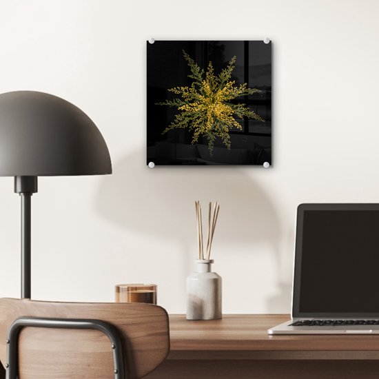 Peinture sur verre - Une fleur de tige d'or sur fond noir - 20x20 cm - Peintures sur Verre Peintures - Photo sur Glas