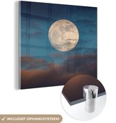 MuchoWow® Glasschilderij 20x20 cm - Schilderij acrylglas - Maan - Wolken - Nacht - Foto op glas - Schilderijen