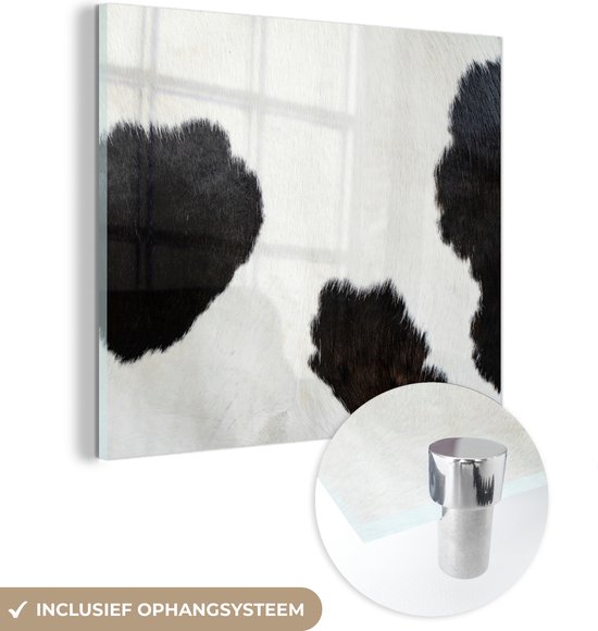 MuchoWow® Glasschilderij 20x20 cm - Schilderij acrylglas - Dierenprint - Koeien - Vacht - Foto op glas - Schilderijen