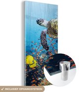MuchoWow® Glasschilderij 40x80 cm - Schilderij acrylglas - Schildpad bij koraalrif - Foto op glas - Schilderijen