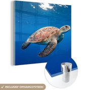 MuchoWow® Glasschilderij 50x50 cm - Schilderij acrylglas - Schildpad in de oceaan - Foto op glas - Schilderijen