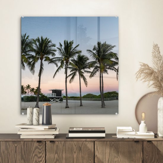 Peinture sur verre - La rangée de palmiers sur une plage - 50x50 cm - Peintures sur Verre Peintures - Photo sur Glas