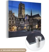MuchoWow® Glasschilderij 20x20 cm - Schilderij acrylglas - Marktplaats - Lamp - Mechelen - Foto op glas - Schilderijen