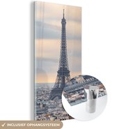 MuchoWow® Glasschilderij 80x160 cm - Schilderij acrylglas - Eiffeltoren - Parijs - Lucht - Foto op glas - Schilderijen