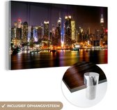 MuchoWow® Glasschilderij 160x80 cm - Schilderij acrylglas - New York - Manhattan - Skyline - Foto op glas - Schilderijen