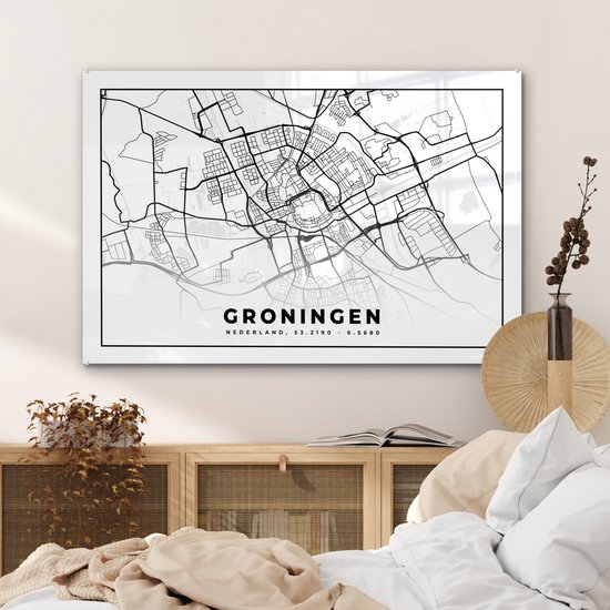 MuchoWow® Peinture sur Verre - Plan de la Ville - Groningen - Nederland - 90x60 cm - Peintures sur Verre Acrylique - Photo sur Glas
