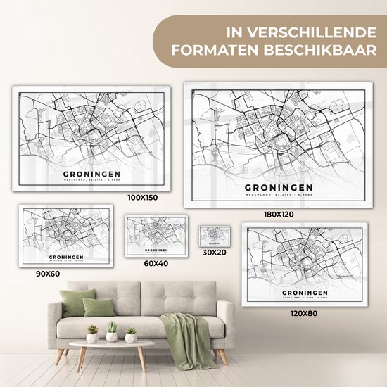 MuchoWow® Peinture sur Verre - Plan de la Ville - Groningen - Nederland - 90x60 cm - Peintures sur Verre Acrylique - Photo sur Glas