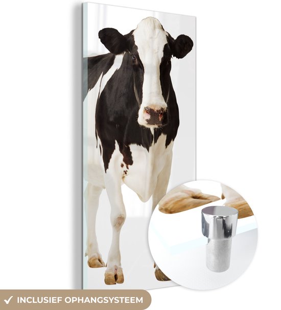 MuchoWow® Peinture sur verre 40x80 cm - Peinture sur verre acrylique - Vache - Wit - Zwart - Animaux - Photo sur verre - Peintures