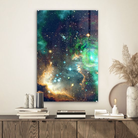Peinture sur Verre - Espace - Vert - Jaune - 40x60 cm - Peintures sur Verre Peintures - Photo sur Glas
