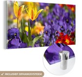 MuchoWow® Glasschilderij 160x80 cm - Schilderij acrylglas - Lente - Bloemen - Kleuren - Foto op glas - Schilderijen