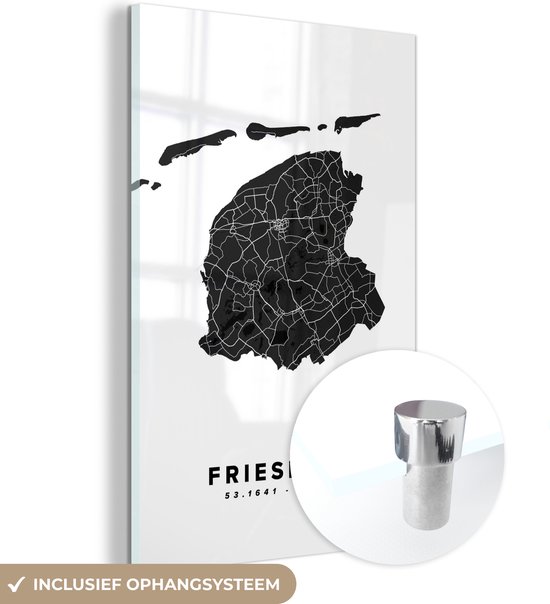 Peinture sur Verre - Frise - Carte - Zwart - Wit - 20x30 cm - Peintures sur Verre Peintures - Photo sur Glas