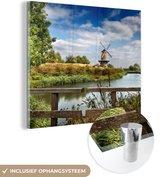 MuchoWow® Glasschilderij 20x20 cm - Schilderij acrylglas - Nederland - Windmolen - Wolk - Foto op glas - Schilderijen