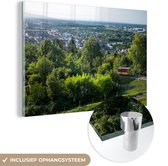 MuchoWow® Glasschilderij 60x40 cm - Schilderij acrylglas - Panorama van Karlsruhe gezien vanaf Tower Hill in Duitsland - Foto op glas - Schilderijen