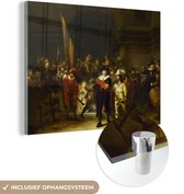 MuchoWow® Glasschilderij 160x120 cm - Schilderij acrylglas - De Nachtwacht - Rembrandt van Rijn - Foto op glas - Schilderijen