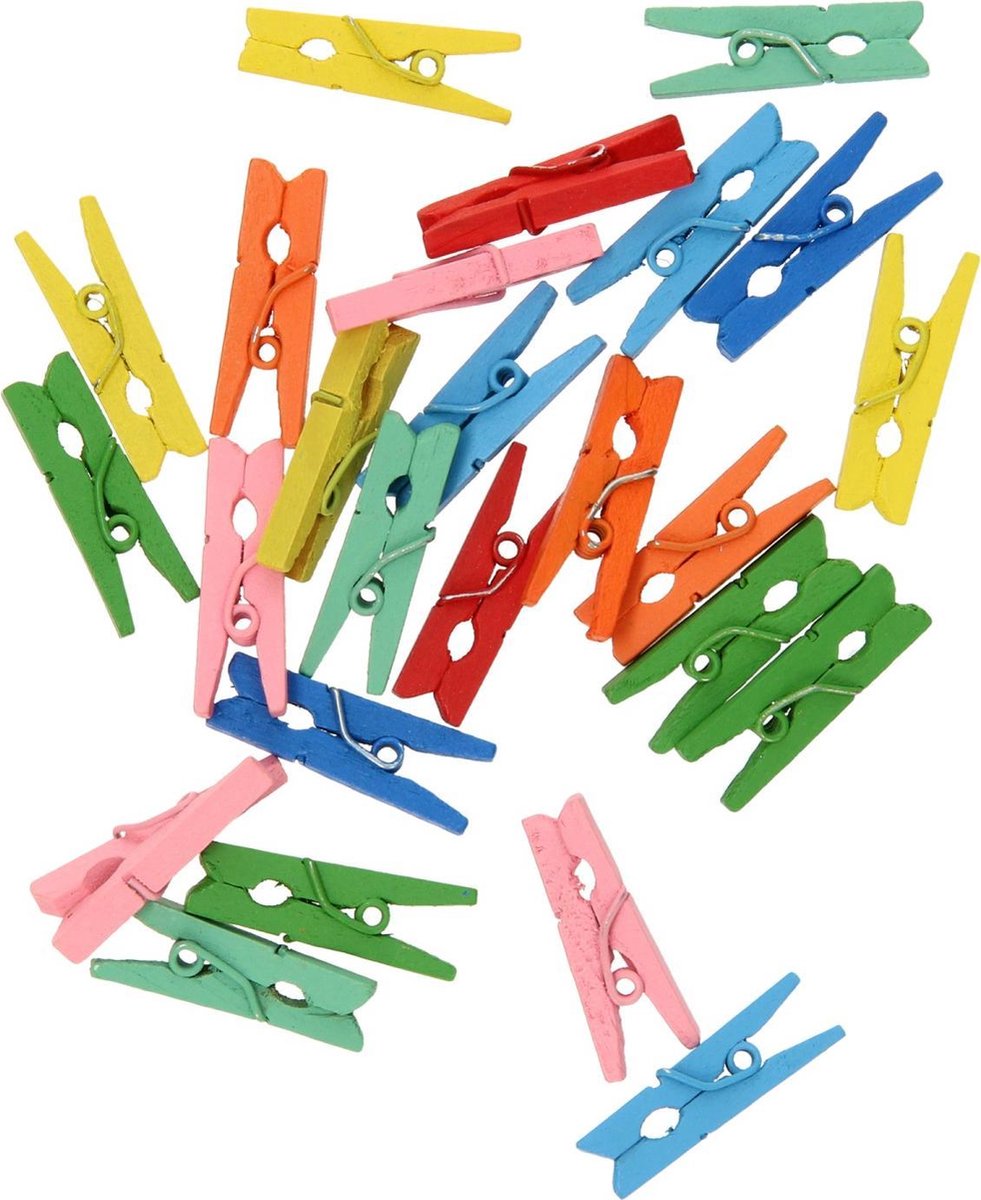 Mini-pinces à Linge Bois 25mm Mix Couleurs Par 50 Pcs Marque-place Porte-photo Déco - Un Grand Marché
