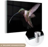 MuchoWow® Glasschilderij 90x60 cm - Schilderij acrylglas - Kolibrie - Vogel - Veren - Foto op glas - Schilderijen