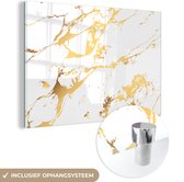 MuchoWow® Glasschilderij 90x60 cm - Schilderij acrylglas - Marmer - Wit - Goud - Luxe - Foto op glas - Schilderijen