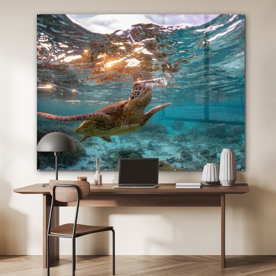 MuchoWow® Peinture sur Verre - Mer - Tortue - Couleurs - 160x120 cm - Peintures Acrylique - Photo sur Glas