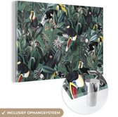 MuchoWow® Glasschilderij 90x60 cm - Schilderij acrylglas - Bloemen - Vogel- Collage - Foto op glas - Schilderijen
