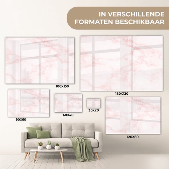 MuchoWow® Peinture sur verre 90x60 cm - Peinture sur verre acrylique - Marbre - Texture - Rose - Chic - Photo sur verre - Peintures