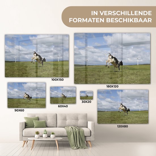 MuchoWow® Peinture sur verre - Vache - Moulin à vent - Nuages ​​- 60x40 cm - Peintures sur verre acrylique - Photo sur Glas