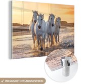 MuchoWow® Peinture sur verre 60x40 cm - Peinture acrylique sur verre - Paarden - Water - Plage - Animaux - Photo sur verre - Peintures
