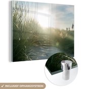 MuchoWow® Glasschilderij 80x60 cm - Schilderij acrylglas - Strand - Duin - Zon - Foto op glas - Schilderijen
