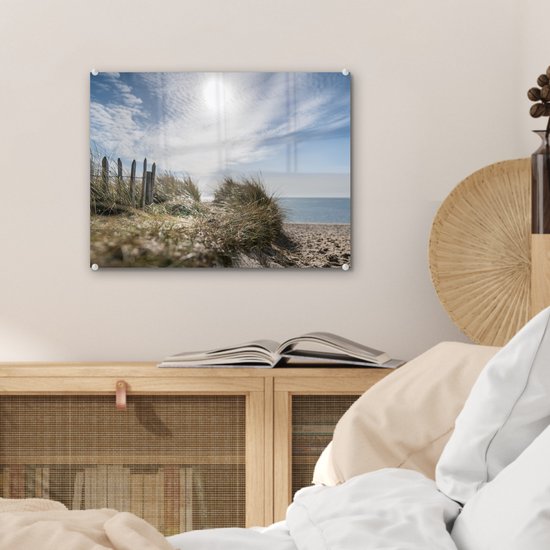 MuchoWow® Tableau sur verre 40x30 cm - Tableau sur verre acrylique - Soleil - Nuages ​​- Plage - Photo sur verre - Décoration murale salon - Décoration murale chambre - Peintures