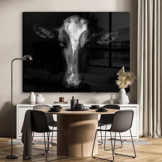 MuchoWow® Peinture sur Verre - Vache - Animaux - Zwart - 160x120 cm - Peintures sur Verre Acrylique - Photo sur Glas