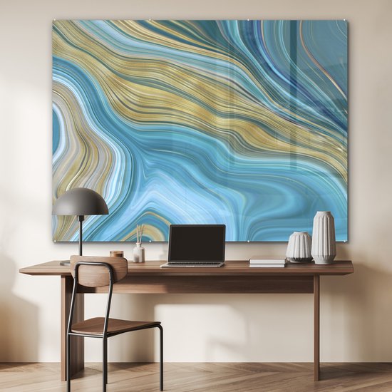 MuchoWow® Peinture sur verre 160x120 cm - Peinture sur verre acrylique - Marbre - Vagues - Or - Motifs - Photo sur verre - Peintures