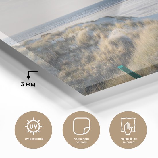 Peinture sur verre - Feuille acrylique - Mouette - Mer - Dunes - Décoration murale - 40x20 cm - Décoration d'intérieur - Peinture sur verre mer - Photo sur verre - Verre acrylique - Décoration murale