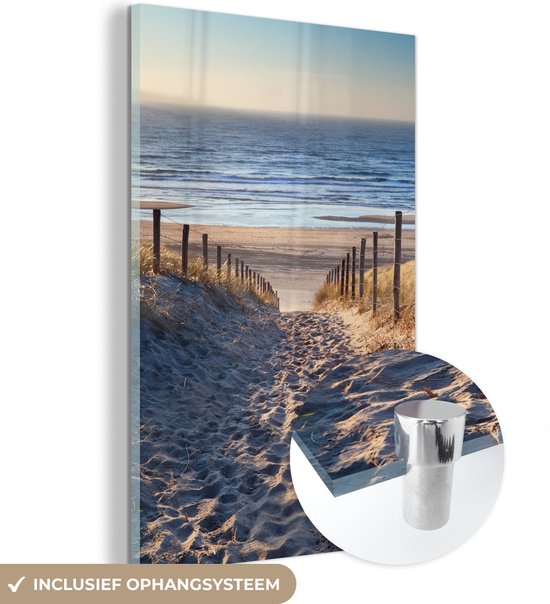 MuchoWow® Glasschilderij - Strand - Zee - Nederland - Duinen - Zon - 20x30 cm - Strand decoratie - Acrylglas Schilderijen - Foto op Glas