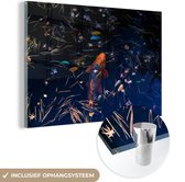 MuchoWow® Peinture sur verre 60x40 cm - Peinture sur verre acrylique - Une carpe koï colorée dans un étang - Photo sur verre - Peintures