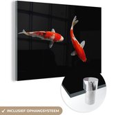 Deux carpes koï colorées sur fond noir Plexiglas 60x40 cm - Tirage photo sur Glas (Décoration murale en plexiglas)