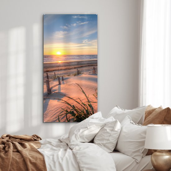 MuchoWow® Peinture sur Verre - Plage - Mer - Dune - Coucher de Soleil - Paysage - 60x120 cm - Peintures sur Verre Acrylique - Photo sur Glas