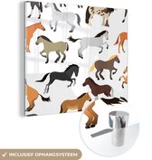 MuchoWow® Glasschilderij 50x50 cm - Schilderij acrylglas - Paarden - Wit - Patroon - Meisjes - Kinderen - Meiden - Foto op glas - Schilderijen