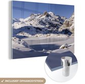 MuchoWow® Glasschilderij 180x120 cm - Schilderij acrylglas - Winterlandschap in het Nationaal park Mercantour in Europa - Foto op glas - Schilderijen
