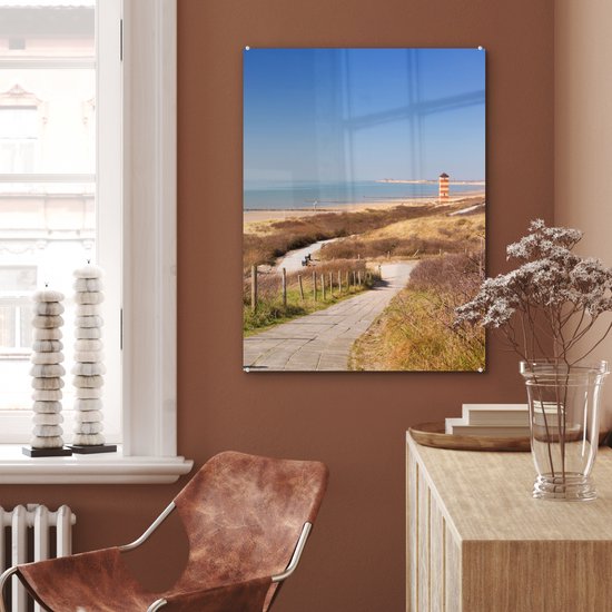 MuchoWow® Peinture sur verre 60x80 cm - Tableau acrylique - Plage - Mer - Phare - Nederland - Photo sur verre - Décoration murale salon - Décoration murale chambre - Tableaux