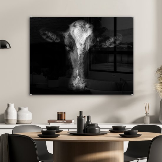 MuchoWow® Peinture sur Verre - Vache - Animaux - Zwart - 80x60 cm - Peintures sur Verre Acrylique - Photo sur Glas