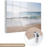 MuchoWow® Glasschilderij 90x60 cm - Schilderij acrylglas - Strand - Water - Turquoise - Foto op glas - Schilderijen