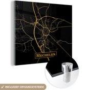 MuchoWow® Glasschilderij 50x50 cm - Schilderij acrylglas - Kaart - Mechelen - Goud - Zwart - Foto op glas - Schilderijen
