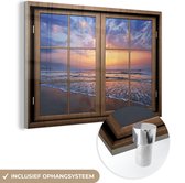 MuchoWow® Glasschilderij 30x20 cm - Schilderij acrylglas - Doorkijk - Strand - Zee - Foto op glas - Schilderijen