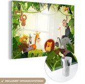 MuchoWow® Glasschilderij 90x60 cm - Schilderij acrylglas - Jungle - Dieren - Slang - Olifant - Jongens - Meisje - Kids - Baby - Foto op glas - Schilderijen