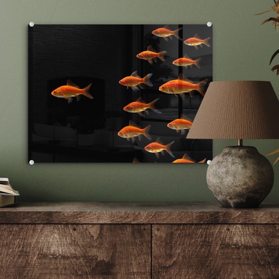MuchoWow® Peinture sur verre 40x30 cm - Peinture sur verre acrylique - Poisson rouge - Animaux - Zwart - Photo sur verre - Peintures
