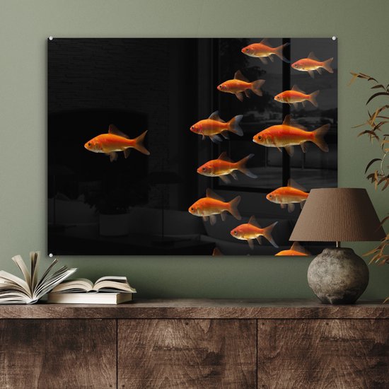 MuchoWow® Peinture sur verre - Poisson rouge - Animaux - Zwart - 80x60 cm - Peintures sur verre acrylique - Photo sur Glas