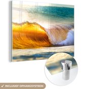 MuchoWow® Glasschilderij 120x90 cm - Schilderij acrylglas - Golf - Water - Zee - Foto op glas - Schilderijen